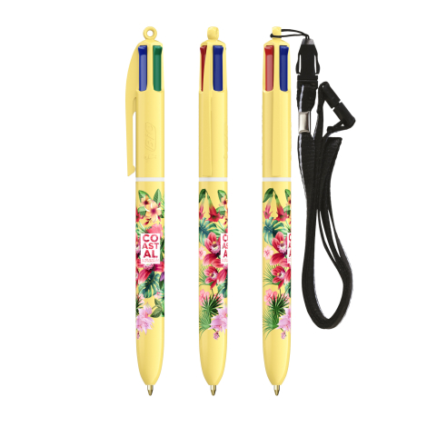 Stylo BIC® publicitaire 4 Couleurs® Pastel avec Lanyard