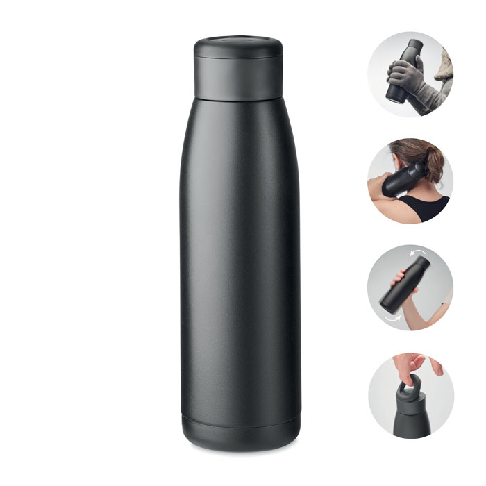 Bouteille publicitaire isotherme inox recyclé 400ml Calefrio Noir