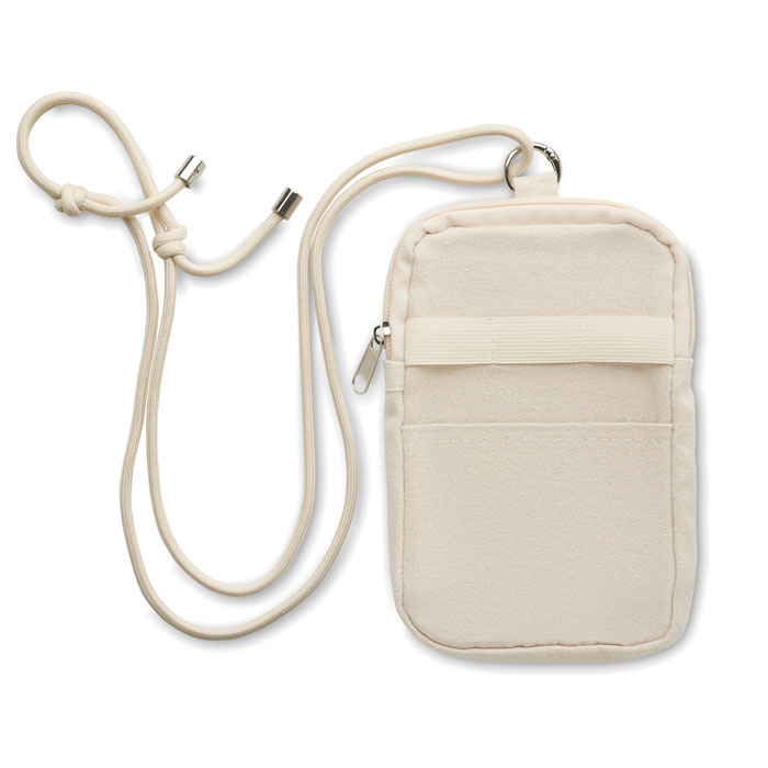 Sacoche coton recyclé 280g pour smartphone à personnaliser MOBIBOLSA Beige