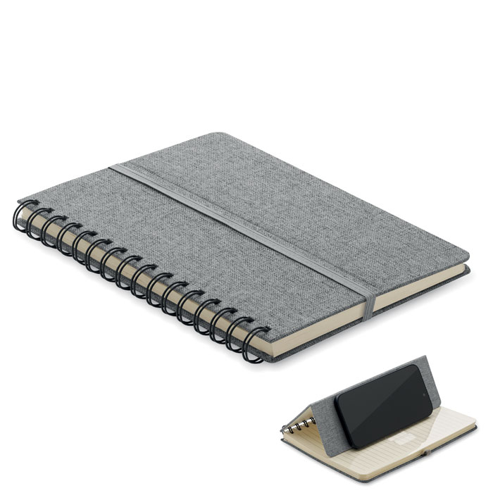 Carnet personnalisé A5 avec support de téléphone STRATA Gris